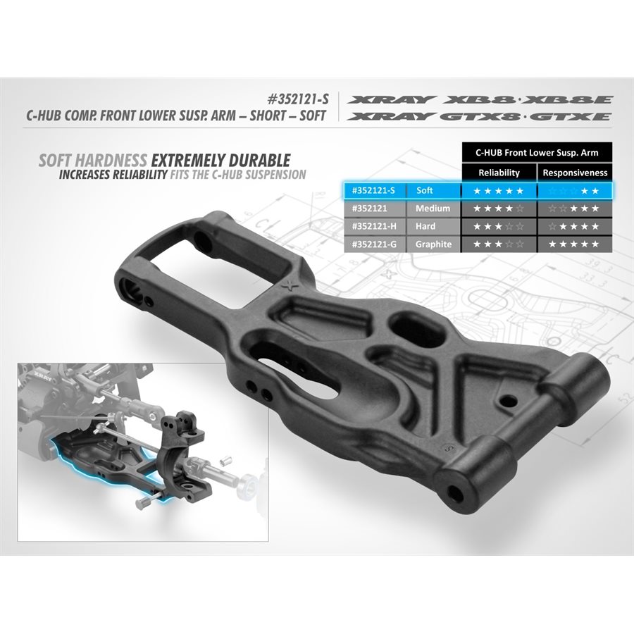 XB8 CHUB COMPOSITE FRONT LOWER SUSPENSION ARM SOFT